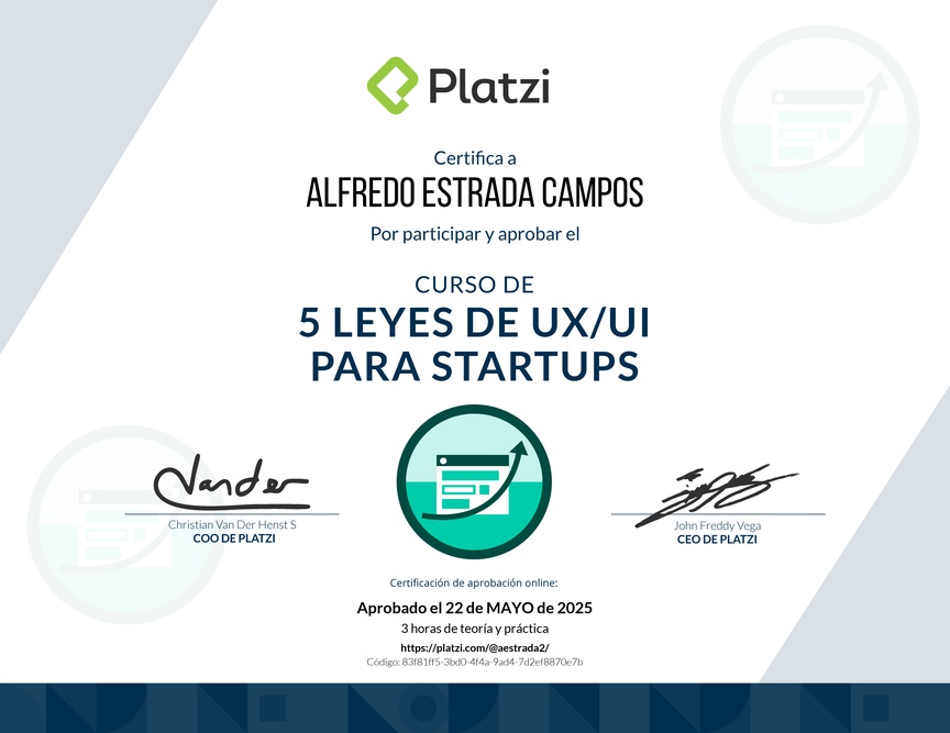 Diploma de 5 Leyes de UX/UI para Startups