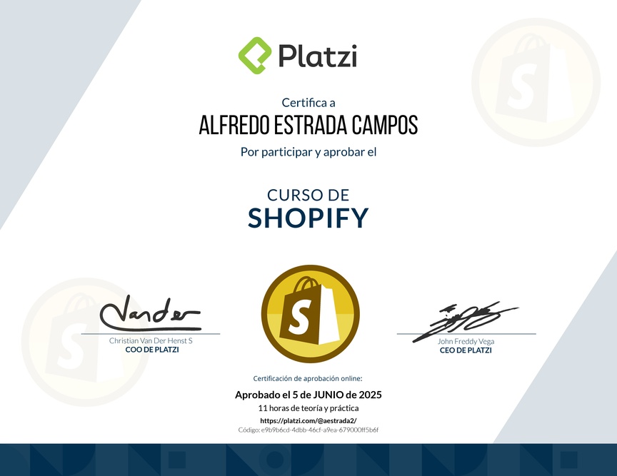 Diploma del Curso de Shopify