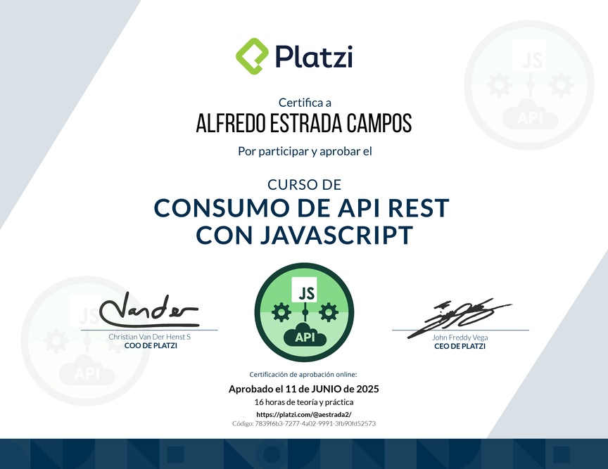 Diploma del Curso de API REST con Javascript: Fundamentos