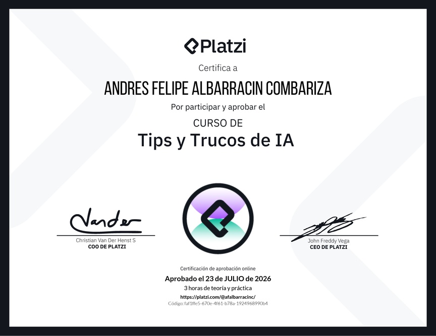 Diploma del Curso de tips y trucos de IA