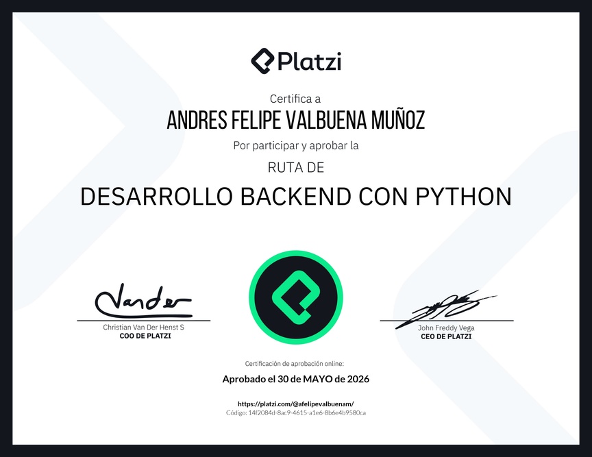 Diploma de la Ruta de Aprendizaje de Desarrollo Backend con Python