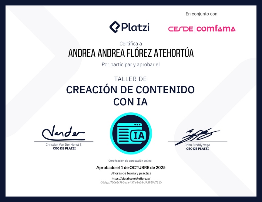 Diploma de Taller de Creación de Contenido con Inteligencia Artificial