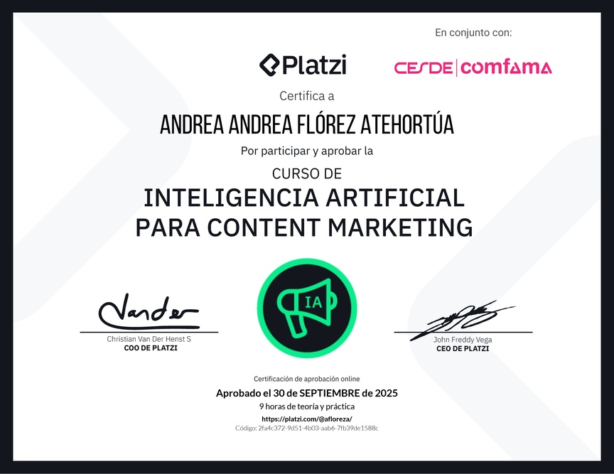 Diploma del Curso de Inteligencia Artificial para Content Marketing