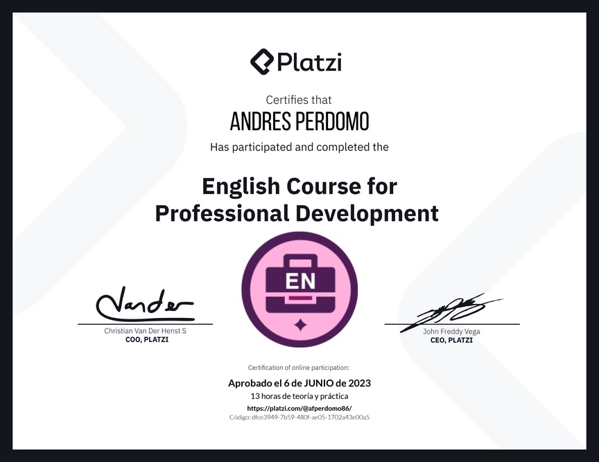 Diploma del Curso en Inglés para el Desarrollo Profesional