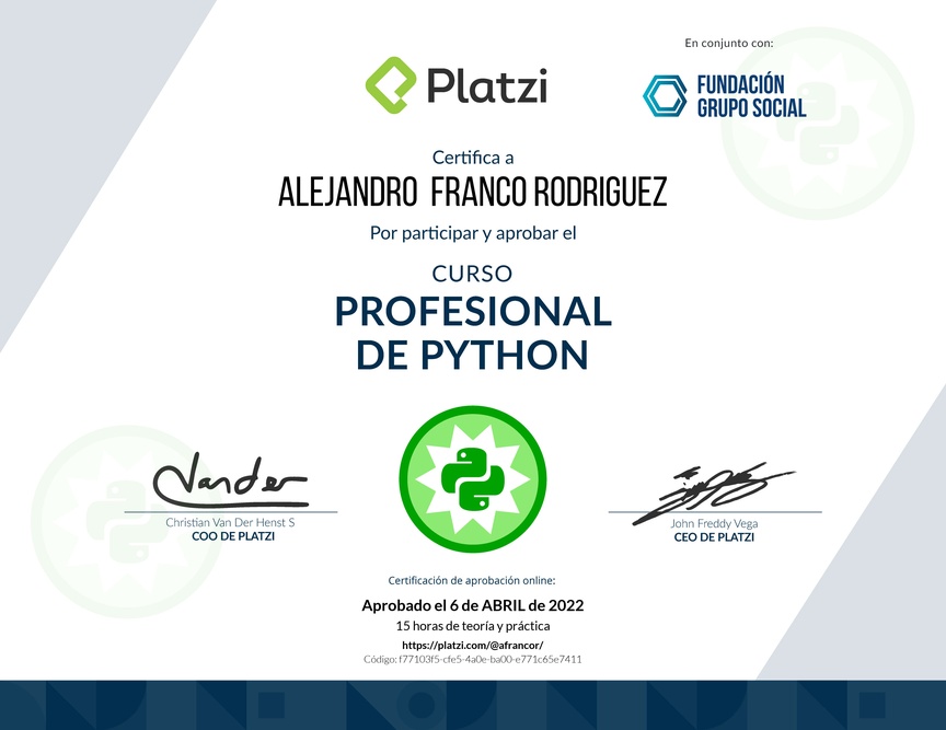 Diploma del Curso Profesional de Python
