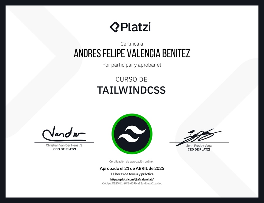Diploma del Curso de TailwindCSS