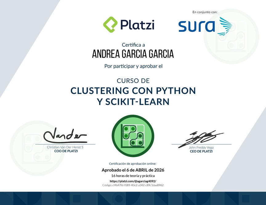 Diploma del Curso de Clustering con Python y scikit-learn