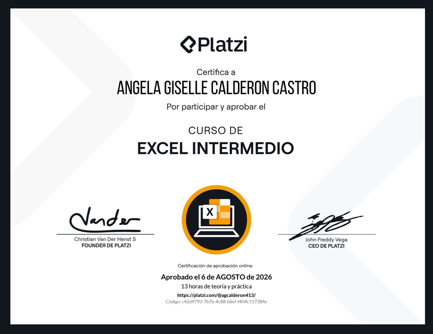 Diploma del Curso de Excel Intermedio