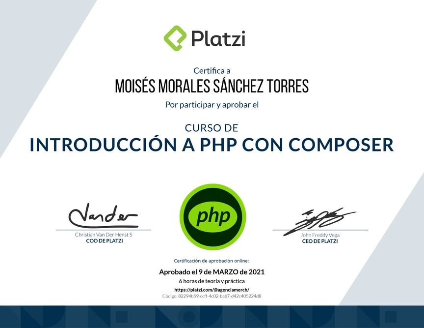 Diploma del Curso de PHP con Composer