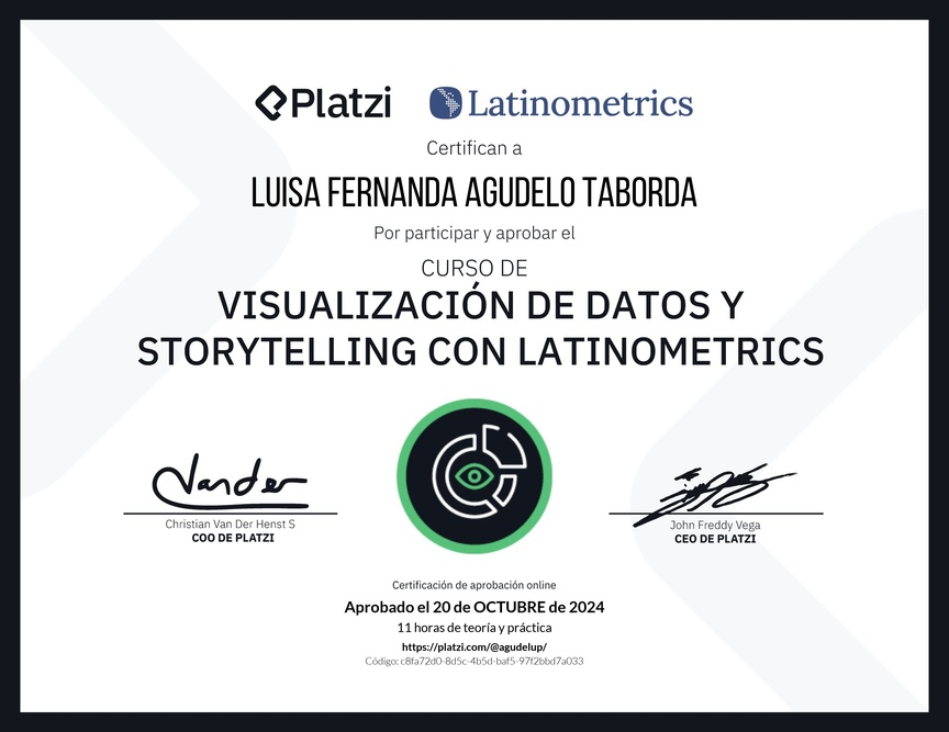 Diploma del Curso de Visualización de Datos y Storytelling con Latinometrics