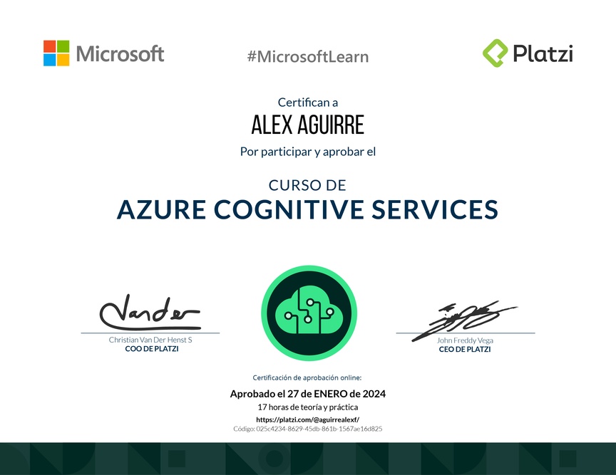 Diploma del Curso de Azure Cognitive Services
