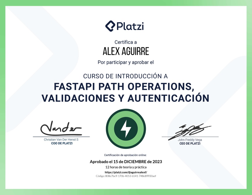 Diploma del Curso de FastAPI: Introducción, Operaciones, Validaciones y Autenticación