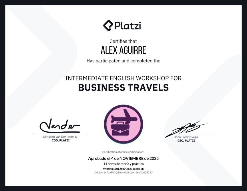 Diploma del Curso de Inglés Práctico para Viajes de Negocios