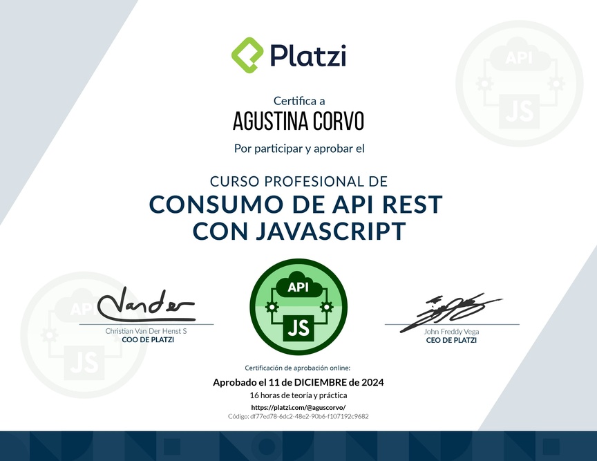 Diploma del Curso de API REST con Javascript: Performance y Usabilidad