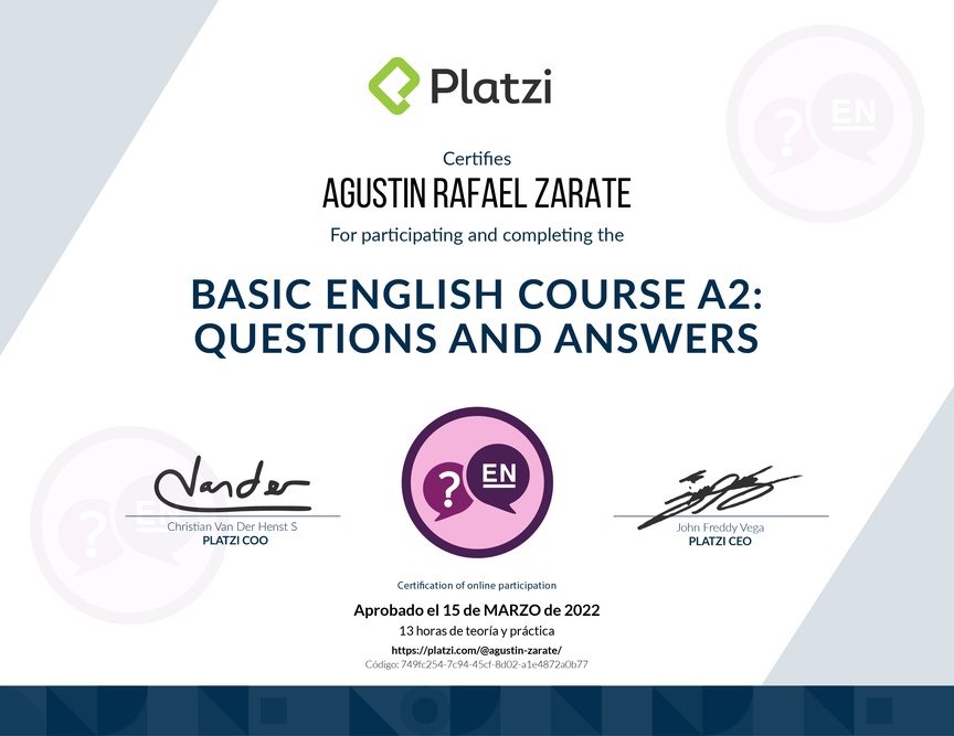 Diploma del Curso de Inglés Básico: Preguntas y Respuestas (2021)
