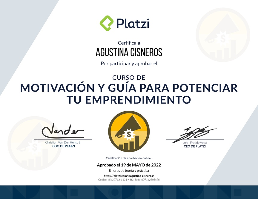 Diploma del Curso de Motivación y Guía para Potenciar tu Emprendimiento