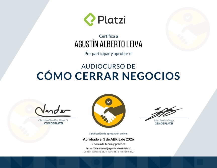 Diploma de Audiocurso de Negociación Efectiva para Cerrar Negocios