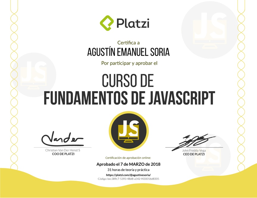 Diploma de Fundamentos de JavaScript 2017