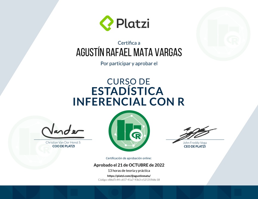 Diploma del Curso de Estadística Inferencial con R