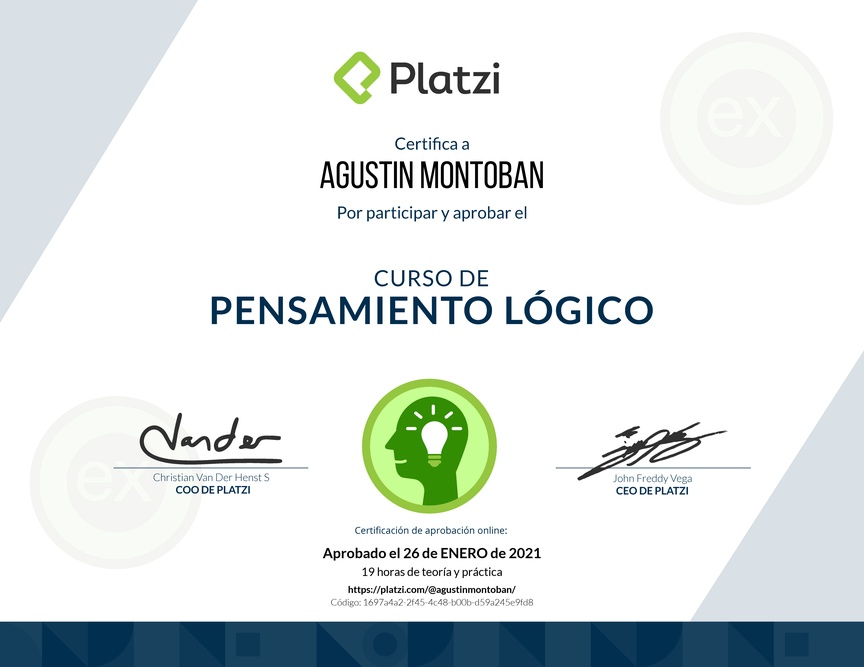 Diploma del Curso de Pensamiento Lógico 2018