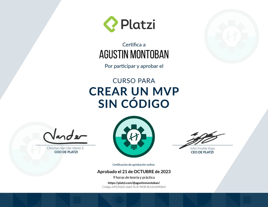 Diploma del Curso para Crear un MVP sin Código