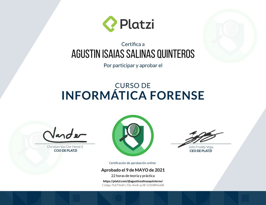 Diploma del Curso de Informática Forense