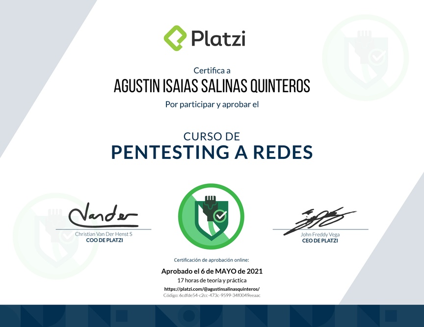 Diploma del Curso de Pentesting a Redes