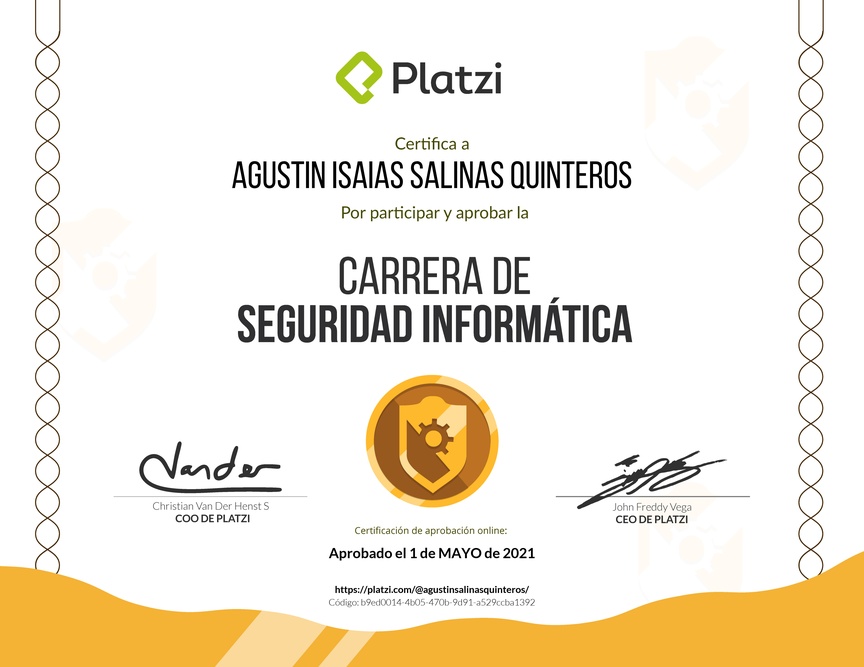 Diploma de la Ruta de Aprendizaje de Seguridad Informática