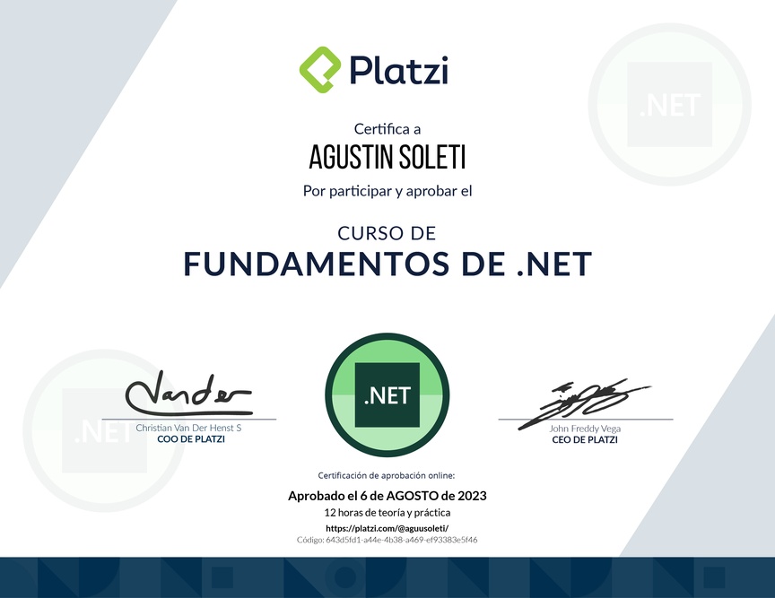 Diploma del Curso de Fundamentos de .NET
