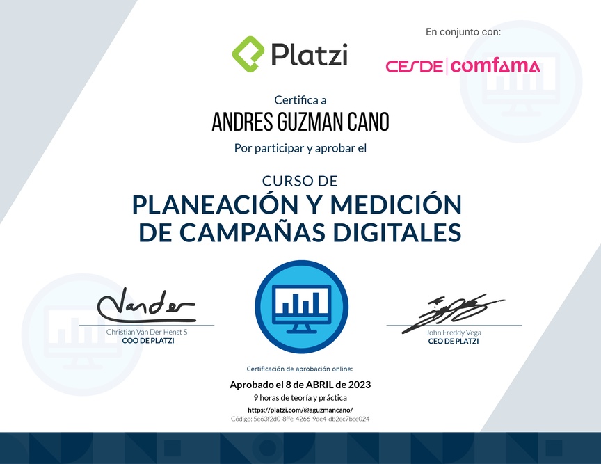 Diploma del Curso de Planeación y Medición de Campañas Digitales