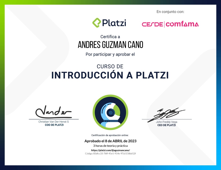 Diploma del Curso de Introducción a Platzi