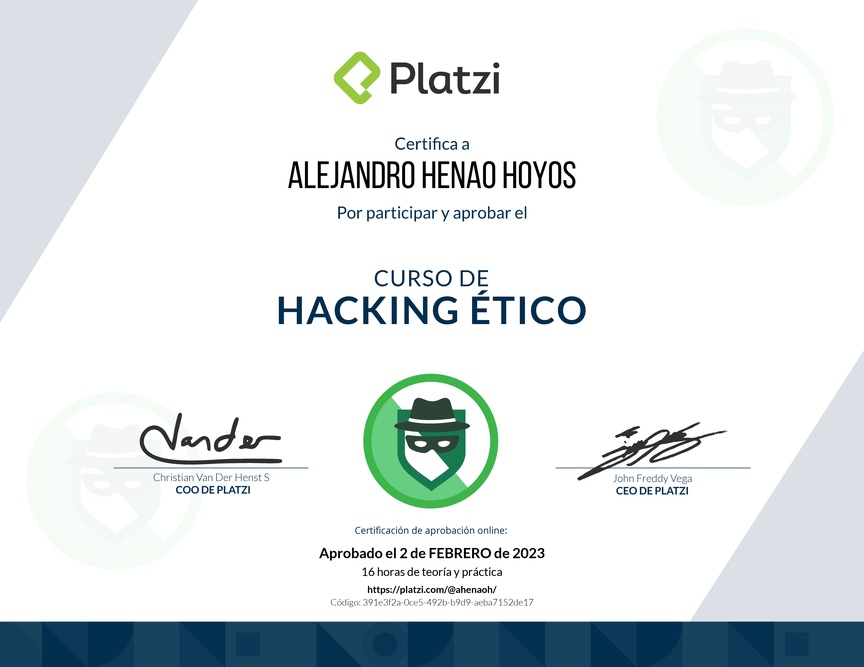 Diploma del Curso de Hacking Ético