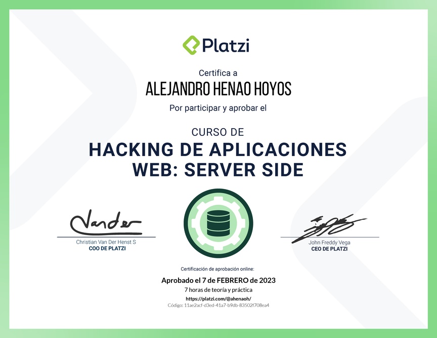 Diploma del Curso de Hacking: Aplicaciones Web Server Side