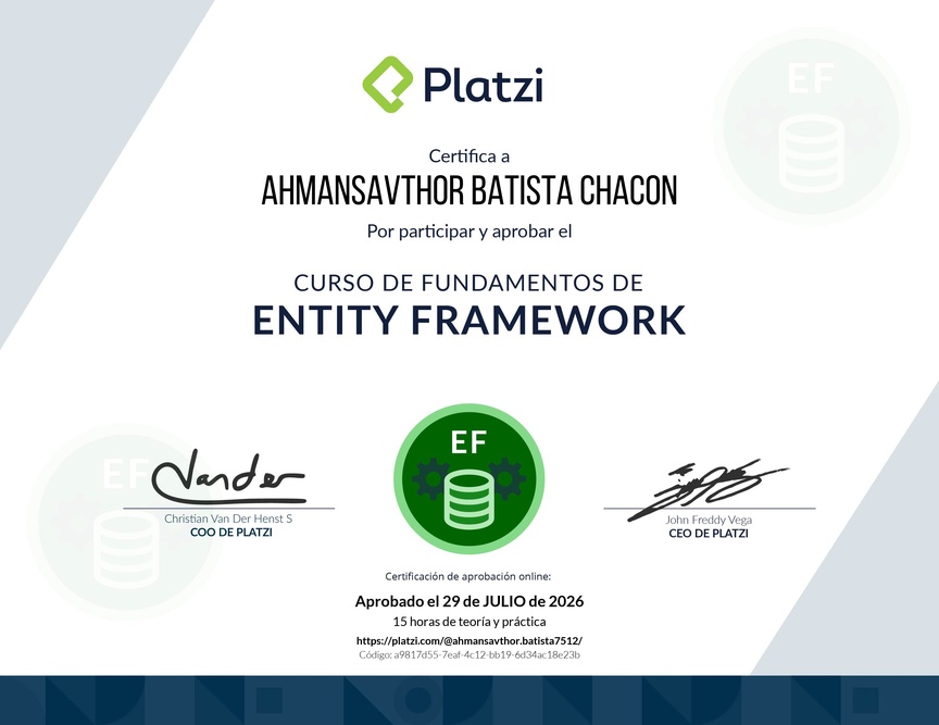 Diploma del Curso de Fundamentos de Entity Framework