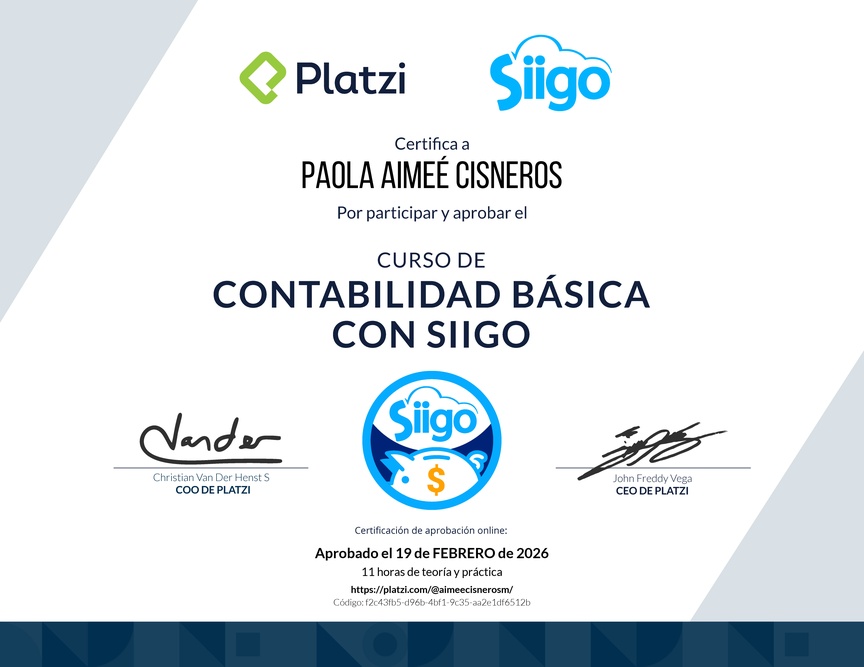 Diploma del Curso de Contabilidad Básica con Siigo