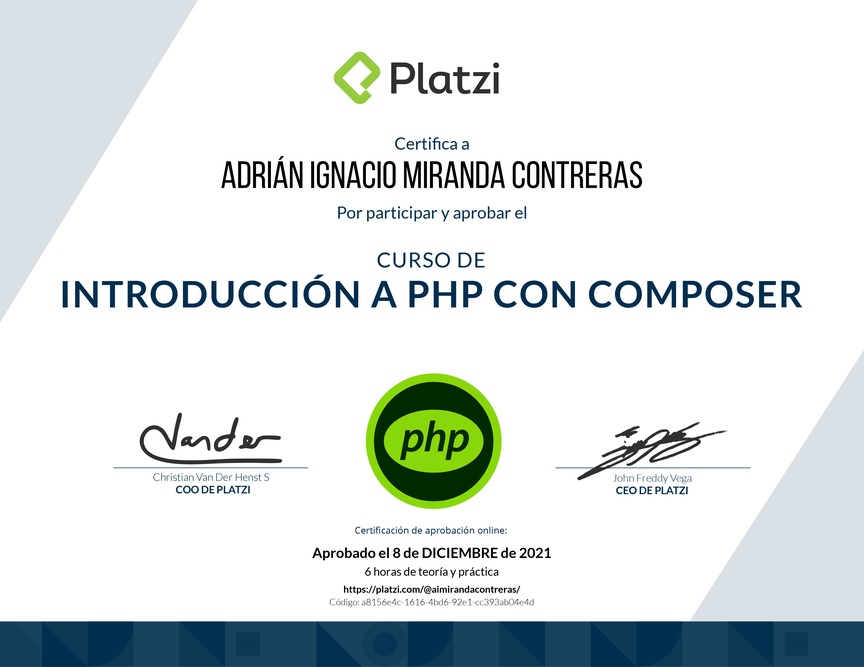 Diploma del Curso de PHP con Composer