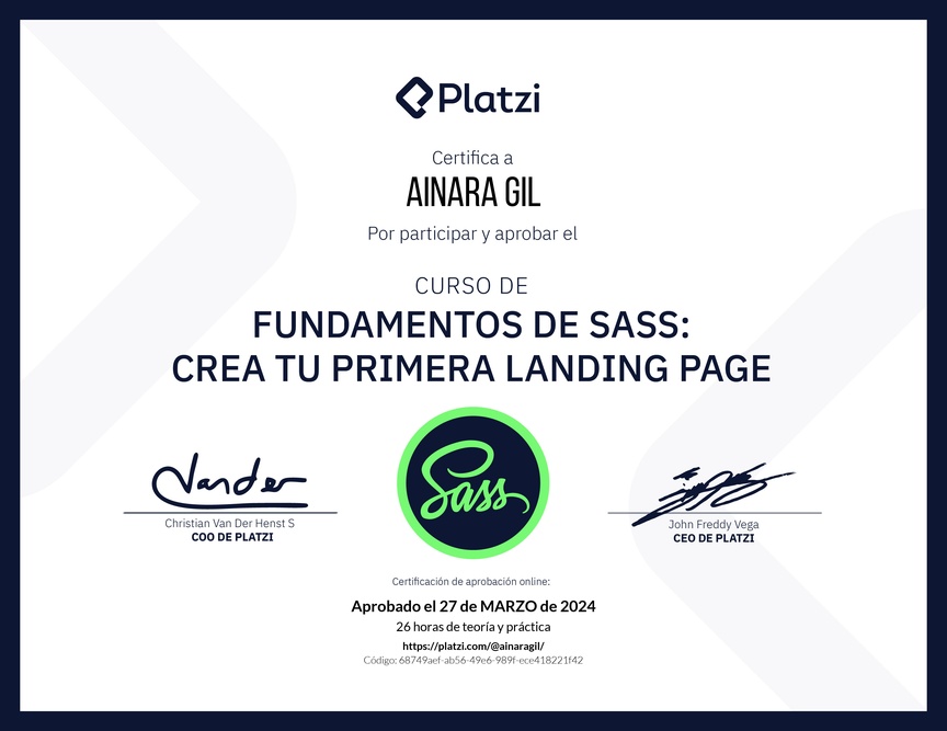 Diploma del Curso de Fundamentos de Sass: Crea tu Primera Landing Page