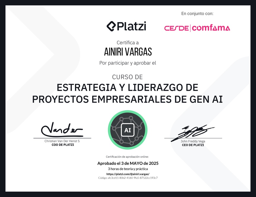 Diploma del Curso de Estrategia y Liderazgo de Proyectos Empresariales de Gen AI