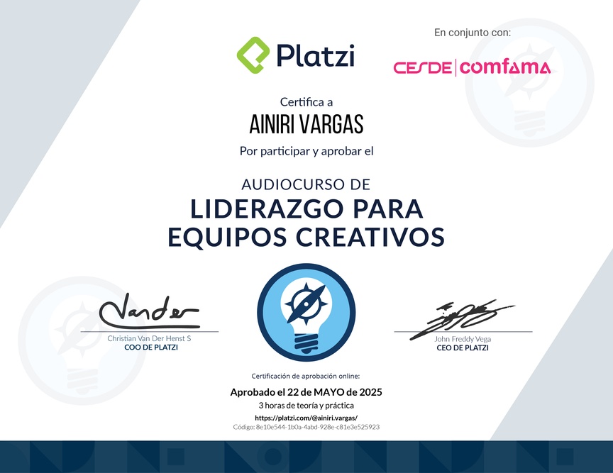 Diploma de Audiocurso de Liderazgo para Equipos Creativos