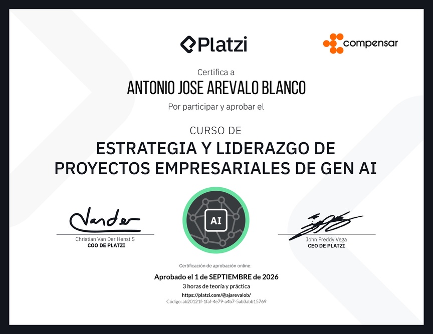 Diploma del Curso de Estrategia y Liderazgo de Proyectos Empresariales de Gen AI