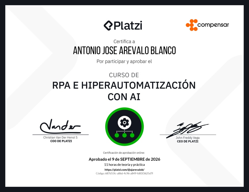 Diploma del Curso de RPA e Hiperautomatización con AI