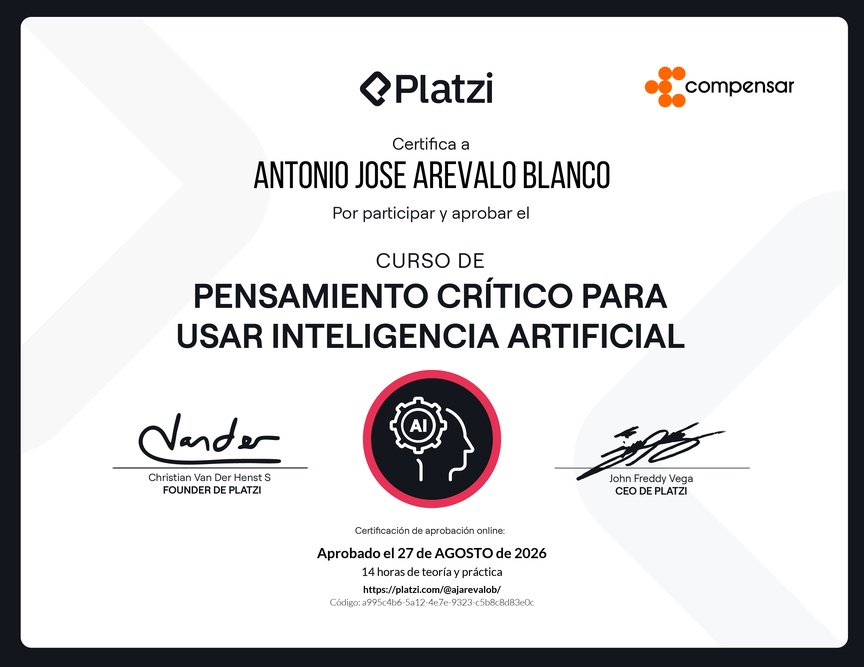 Diploma del Curso de Pensamiento Crítico para usar Inteligencia Artificial