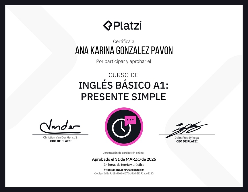 Diploma del Curso de Inglés Básico A1: Presente Simple