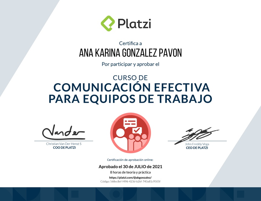 Diploma del Curso de Comunicación Efectiva para Equipos de Trabajo