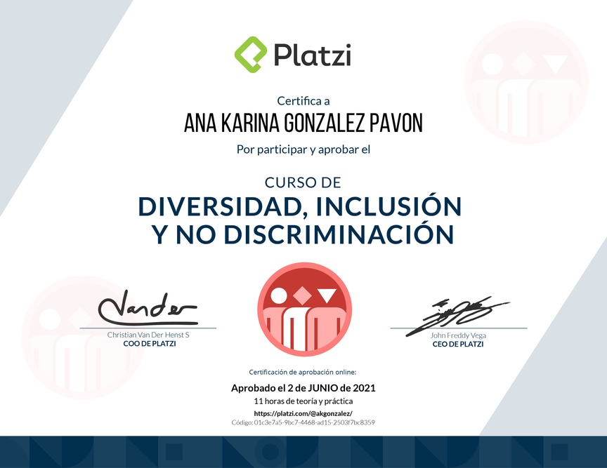 Diploma del Curso de Diversidad, Inclusión y No Discriminación