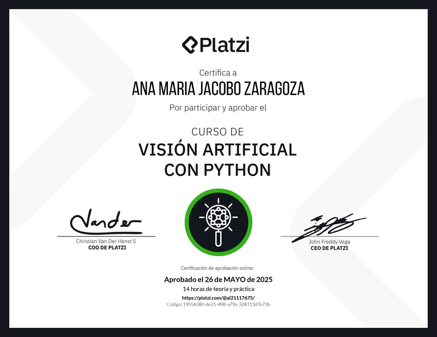 Diploma del Curso de Visión Artificial con Python