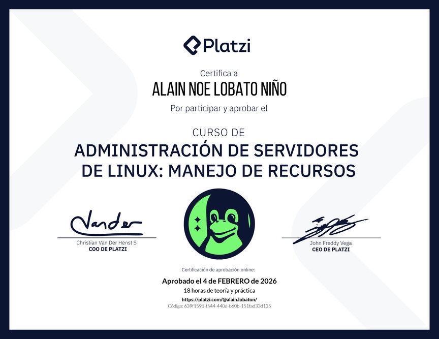Diploma del Curso de Administración de Servidores Linux: Manejo de Recursos