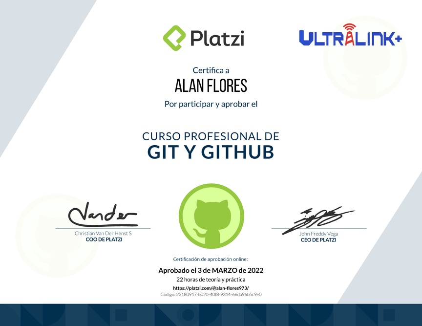 Diploma del Curso Profesional de Git y GitHub