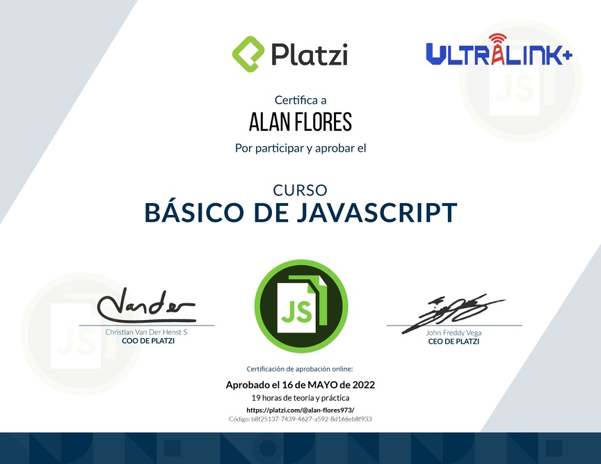 Diploma del Curso Básico de JavaScript