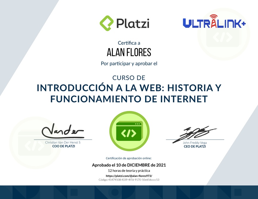 Diploma del Curso de Introducción a la Web: Historia y Funcionamiento de Internet